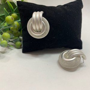 Multi Layer Metal Round Hoop Earrings, White/Silver